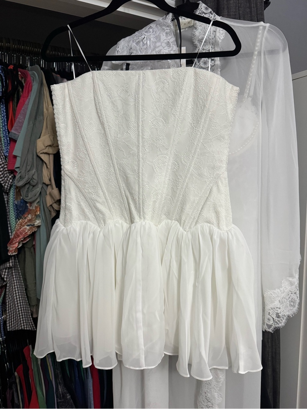 Amanda Uprichard Aphrodite Dress-White Strapless Lace Bodice Chiffon Skirt Dress
